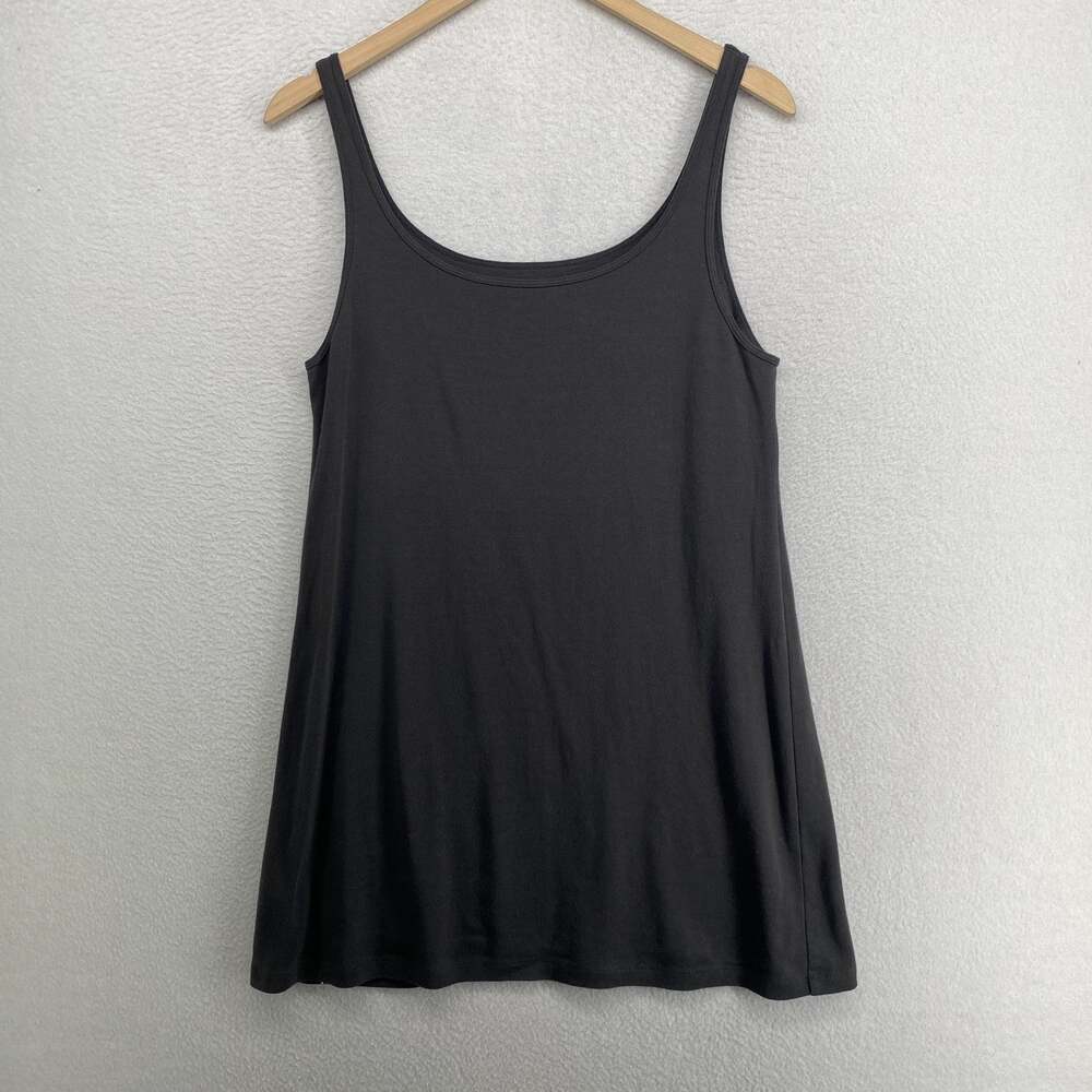 EILEEN FISHER Tank Top XL Organic Cotton Rib Jersey Tunic Scoop Neck Shell Gray